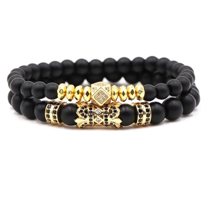 FONMOR Coffret Cadeau Bracelet Homme Femme Ensemble Couples Distance Bracelet Classique En Pierre Naturelle Perlée AA+87