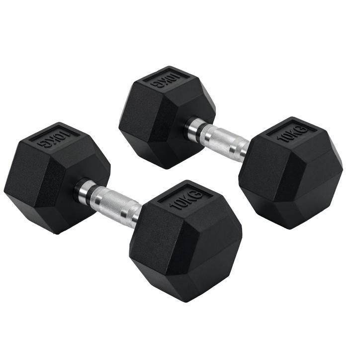 Ensemble d'haltères courtes total 20 Kg - entraînement musculaire & haltérophilie - acier caoutchouc noir 31x13x13cm Noir