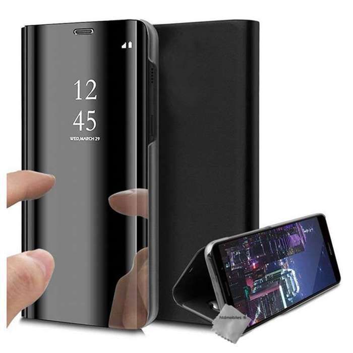 Housse etui portefeuille clear view pour Xiaomi Mi Note 10 + verre trempe - NOIR