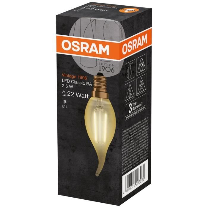 OSRAM Ampoule LED flamme Ed.1906 coup de vent clair filament or - E14 - 2,5 W - 220 lm