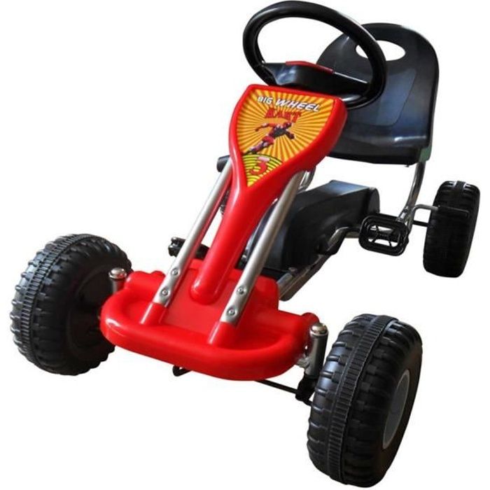 Karting Go-Kart à Pédales avec Siège + Volant réglables Rouge
