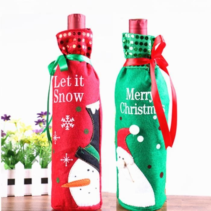 3pcs / set bouteille de Champagne régler le Père Noël bonhomme de neige bouteille sac coffret cadeau vêtements de décoration
