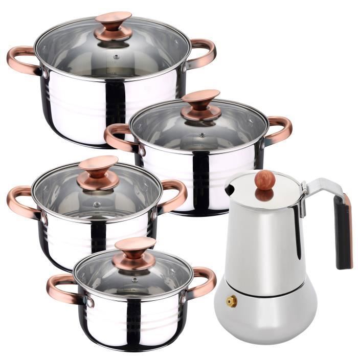 SAN IGNACIO Altea Batterie de cuisine 8 pcs convient induction + cafetière 6 tasses tout acier inox