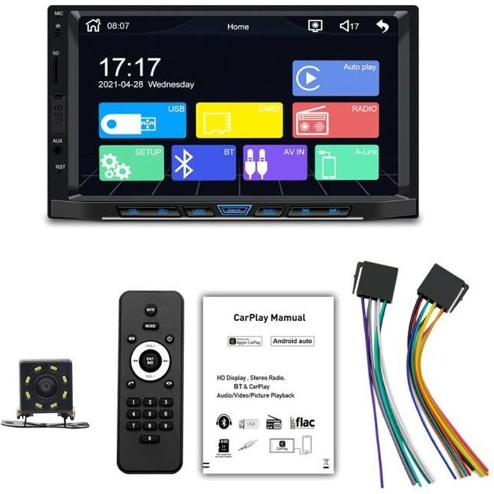 Autoradio Bluetooth 7 '' HD écran -Lecteur de voiture MP5 hôte Apple carplay interconnexion de téléphone portable -avec caméra 8LED