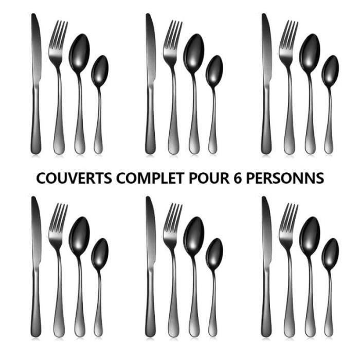 TL21318-Ménagère 24 pièces,acier inoxydable plaqué titane noir,le couverts de service sert 6 personnes