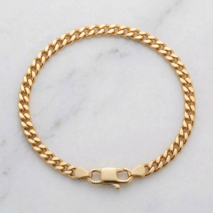 Bracelet - Maille Classique - Gourmette - Plaqué Or Jaune 750/1000 - 19 cm - Épaisseur 4 mm - Femme
