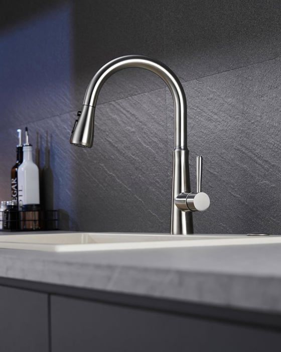 Mitigeur Cuisine à Ressort Avec 2 Modes De Sortie D'eau Mitigeur De Evier Avec Douchette Extractible Robinet Cuisine Pivotant à 360° Brossé | Leroy Merlin