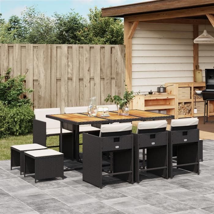vidaXL Ensemble à Manger de Jardin Coussins 11 pcs Chaises à Manger avec Accoudoirs Ensemble de Meubles avec Table 3211147 - vue 6