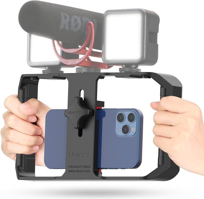 Stabilisateur Smartphone iPhone,ULANZI U-Rig Pro Vidéo Rig Handheld,Stabilisateur Appareil Photo avec 3 Cold Shoe Mounts, Grip