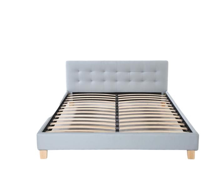 Lit adulte + Tête de Lit Capitonnée GRIS - - 90x190 - 13 Lattes - PVC Simili