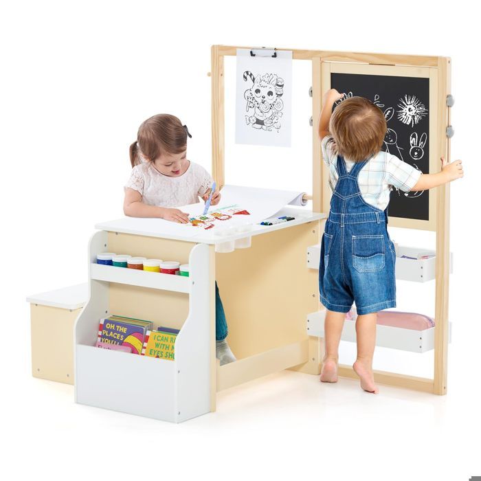 3 en 1 Tableau Enfant Double Face en Bois avec Rouleau de Papier & 60 3 en 1 Tableau Enfant Double Face en Bois avec Rouleau de Papier & 60