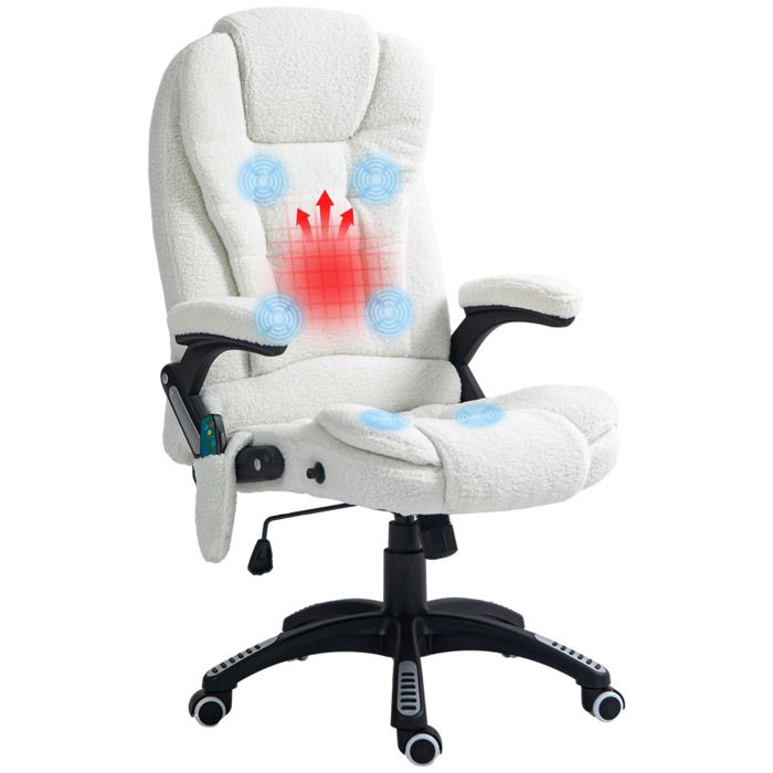 Fauteuil de bureau massant et chauffant Vinsetto avec hauteur réglable dossier inclinable et télécommande filaire pivotant à 360°