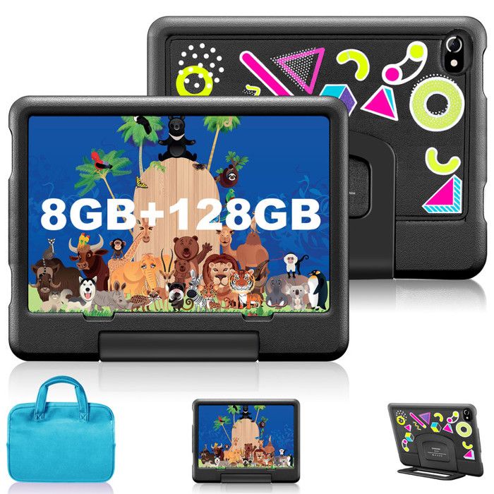 Tablette Enfants Tablette 10 Pouces Android 8 Go RAM 128 Go ROM Contrôle Parental App Educativa Double Caméra 5G WiFi GPS