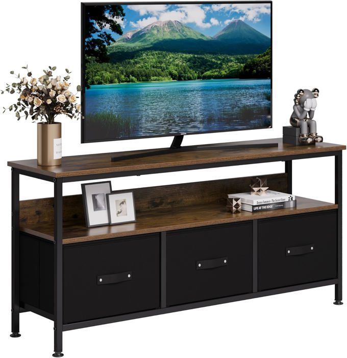 Meuble Tv - 3 Tiroirs - Design Vintage - Panneaux de Particules - 120x30x57cm - Noir