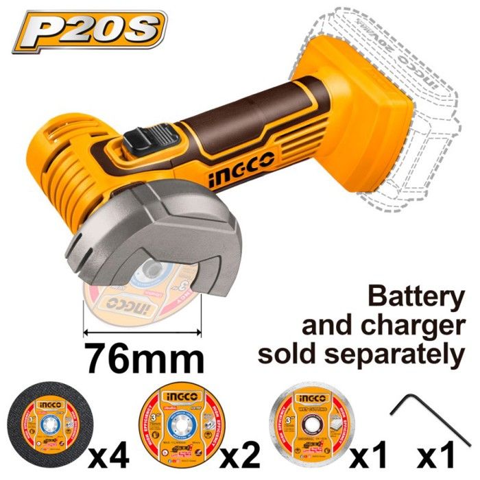 Outil de découpe - MINI INGCO - 20V - Ø76 mm - Sans batterie accessoires inclus