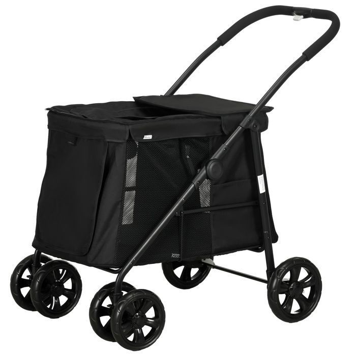 Meilleurs prix pour Dogwagon Dogebuggy pliable avec pochettes latérales et fenêtres réseau pour petits et moyens chiens jusquà 20 kg Oxford-Tissu Noi