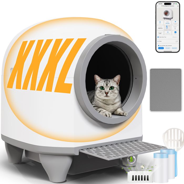 Litière Chat Autonettoyante 90LDernier Modèle 2026avec Contrôle par APP et Capteurs Sécurité 15 Jours Anti-odeurs Jusqu’à 10 kg