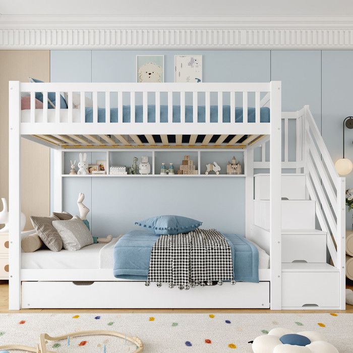 Lit Enfant 90x200 cm avec Lit Gigogne et Coffre de Rangement Lit Superposé avec éTagèRe et Penderie Lit 1 Personne Blanc