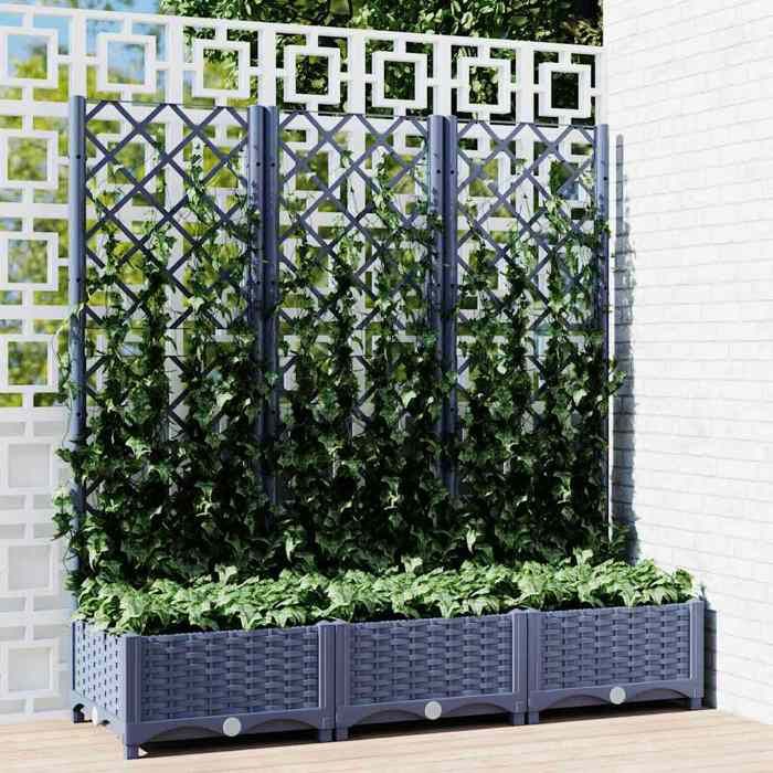 (Gris) Jardinière avec treillis Contemporain - SIGNOR - bleu gris 120x40x1215 cm PP 923420