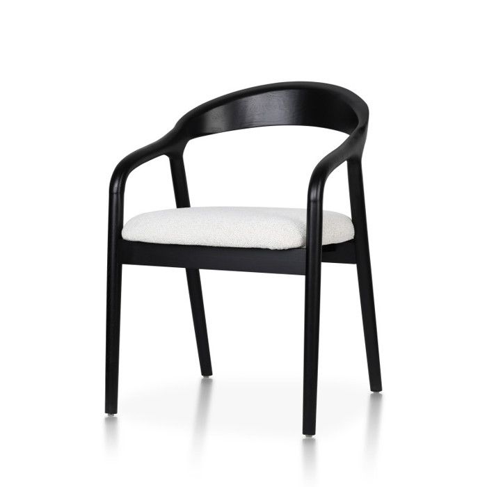 Chaise style scandinave en bois noir avec assise en tissu beige clair chiné – Élégance et confort