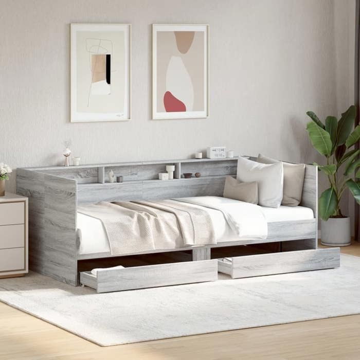 Lit simple-Banquette lit/Lit de jour avec tiroirs- Lit de jour avec tiroirs sans matelas sonoma gris 90x190 cm 22623