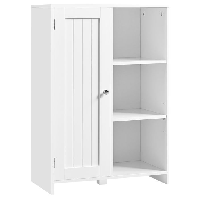 Yaheetech Meuble de Salle de Bain Moderne Armoire Salle de Bain avec Porte Unique 3 Étagères Ouvertes Blanc