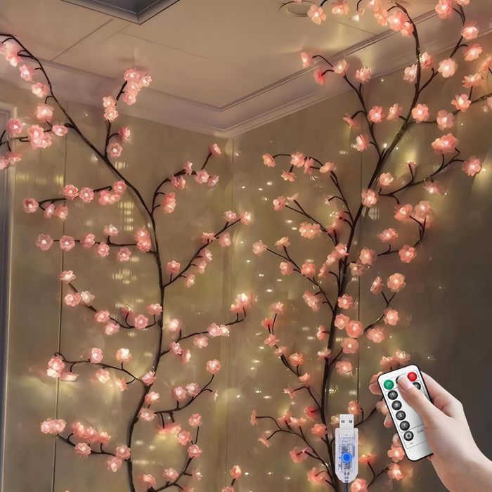 Guirlande Lumineuse Led en Forme De Fleur de Pêcher Équipée de 144 Perles Led 8 Modes DÉclairage (230 Cm - Rose)