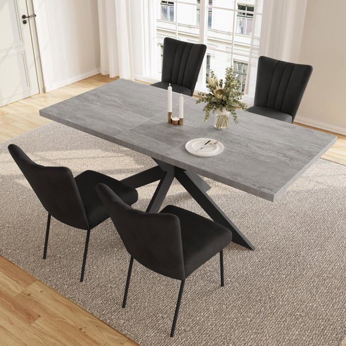 JIEXI Ensembles de salle à manger pour 4 à 6 personnes table à rallonges (table 130-170 cm + 4 chaises noires)