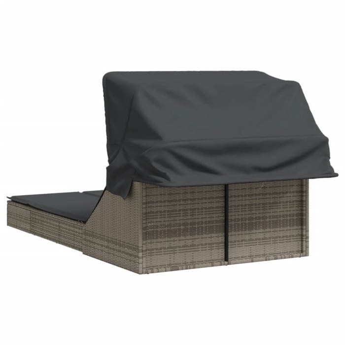 Sale 2026 Chaise longue 2 Places - BURKE - Bain de soleil - et auvent et coussins - gris résine tressée Cc486