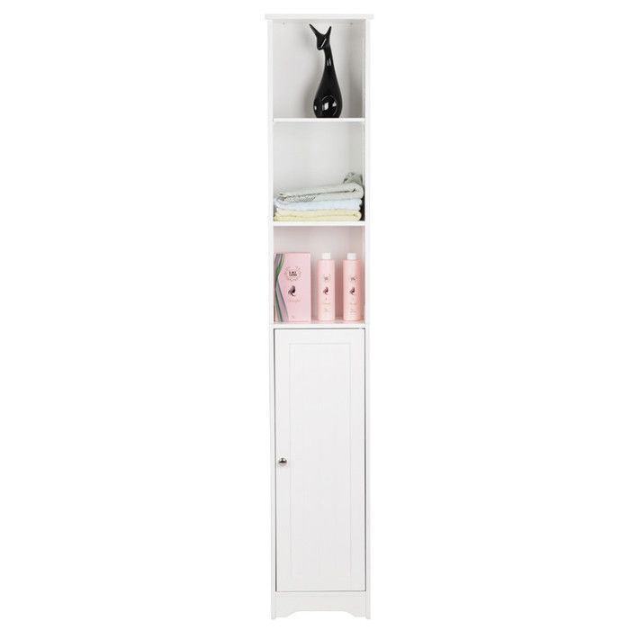 Colonne Salle de Bain avec 1 Portes 3 Compartiments Ouverts Meuble de Rangement pour Salon Cuisine 60x30x163 cm Blanc