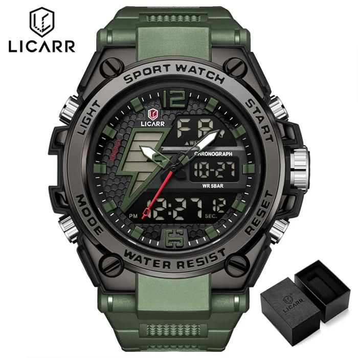 LICARR - Mode - Sport - Montres - Randonnée - Fuseaux horaires multiples - Montres pour hommes - Horlogerie - Quartz - Horlogerie