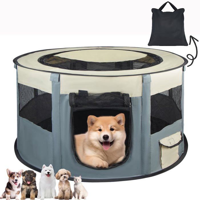 Parc chien pliable Oxford imperméable - 1 72x40cm intérieur extérieur chiot chat lapin petit animal - Gris Aucuneary