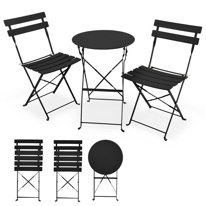 Set de Bistro - ALIGHTUP - Ensemble Extérieur avec Table et 2 Chaises Pliantes pour Balcon Terrasse et Jardin- Noir Set de Bistro - ALIGHTUP - Ensemble Extérieur avec Table et 2 Chaises Pliantes pour Balcon Terrasse et Jardin- Noir