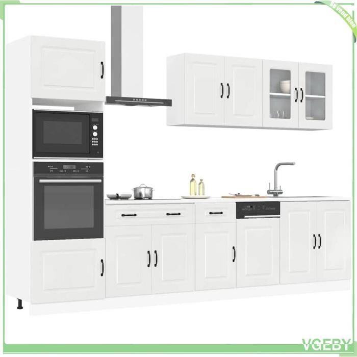 Ensemble darmoires de cuisine 7 pièces - Kalmar - Blanc brillant - Bois dingénierie - Placard 60x57x207 cm