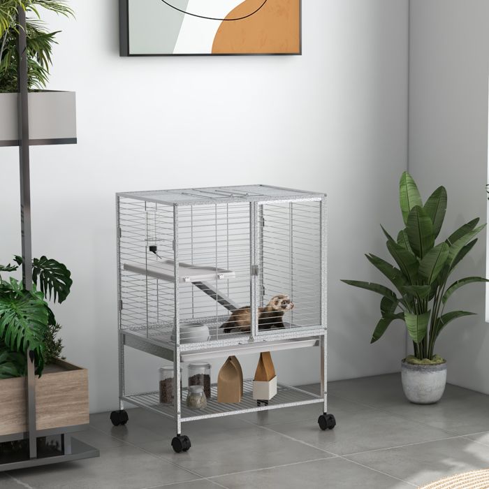 Comparer les prix de Cage pour petits animaux - AKOZON - 9228 - 2 niveaux - avec roulettes - 615 x 445 x 86 cm