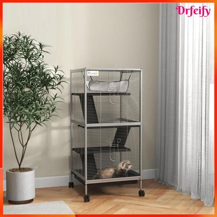 Cage pour petits animaux - AKOZON - 9908 - 4 niveaux - 2 grandes portes - Plateau amovible & roulettes