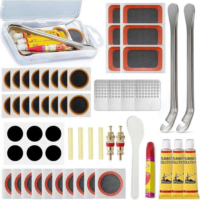 Kit Réparation Pneus Vélo Auto-adhésif Multifonction - 44-56 Pièces avec Rustines Vulcanisation - pour Vélos de Route