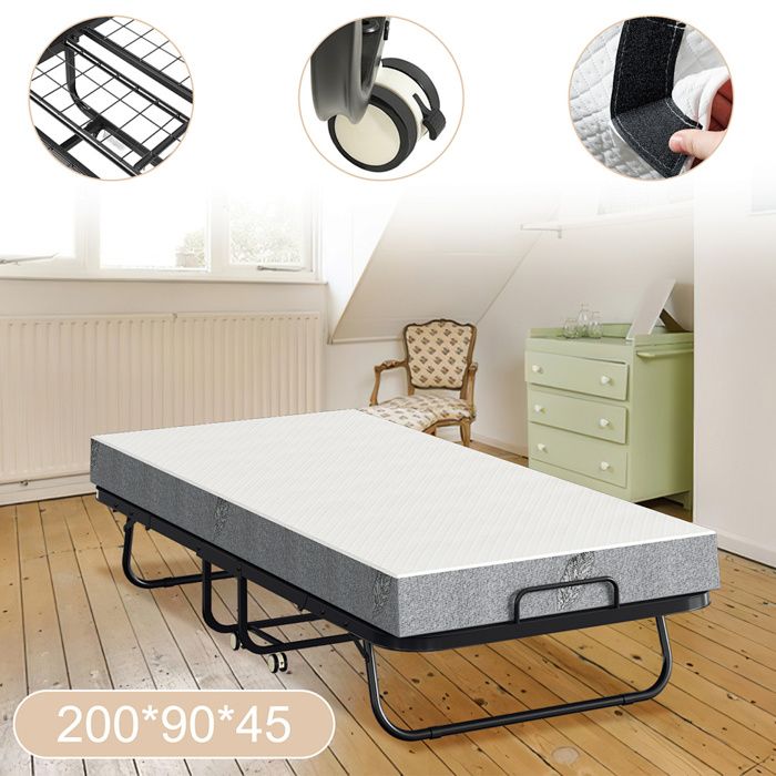 Lit dappoint Pliable Lit pliant Lit simple Lit de camp lit Canapé Matelas Lit invité Matelas pliant Lit en métal 90x200cm