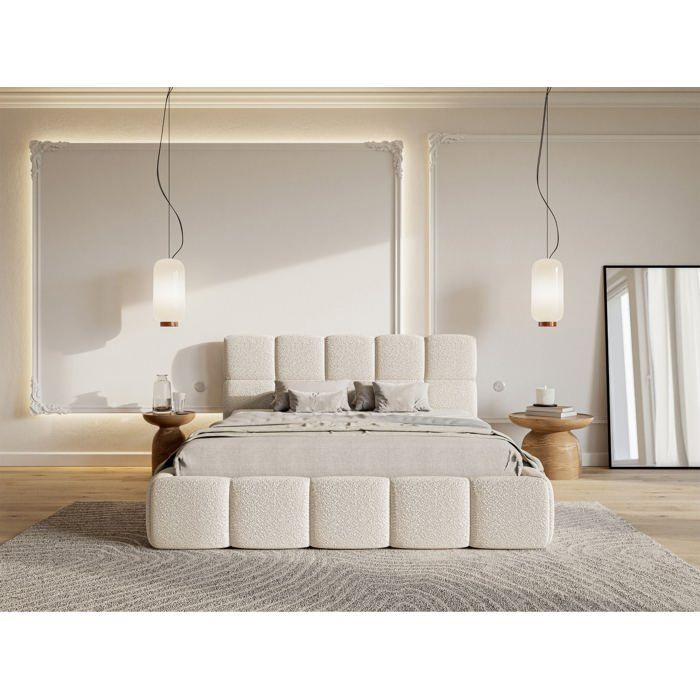 Lit rembourré 120x200 – Cloudy – Bouclé Beige clair