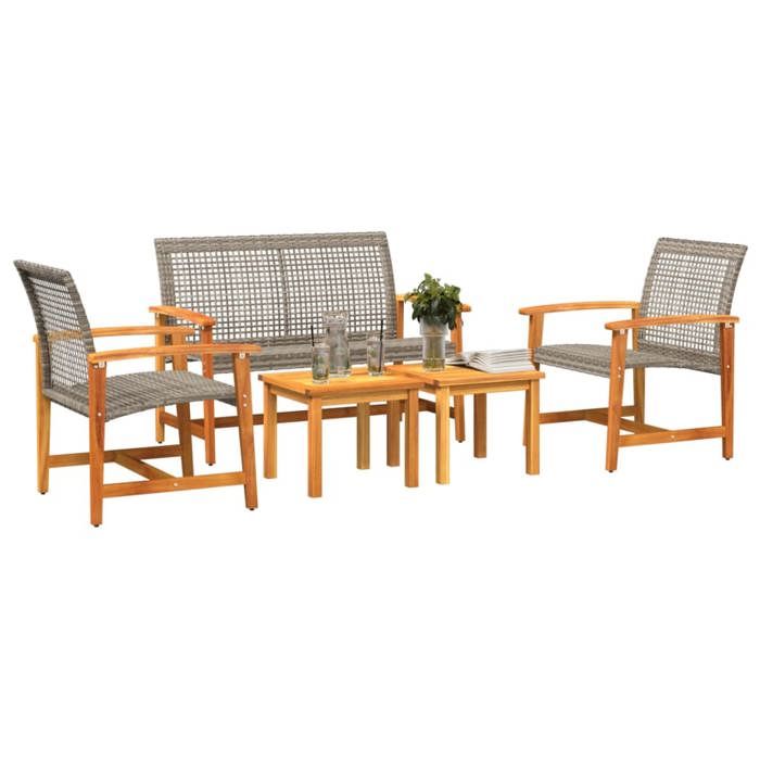 Salon de jardin 5 pcs - moderne - Mobilier de jardin - gris résine tressée et bois dacacia CC2231