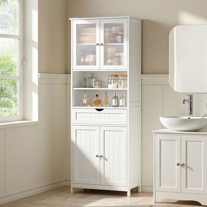 Colonne de salle de bain de Rangement Étroit Commode avec Tiroir Meuble pour Salle de Bains Idéal Petits Espaces Blanc