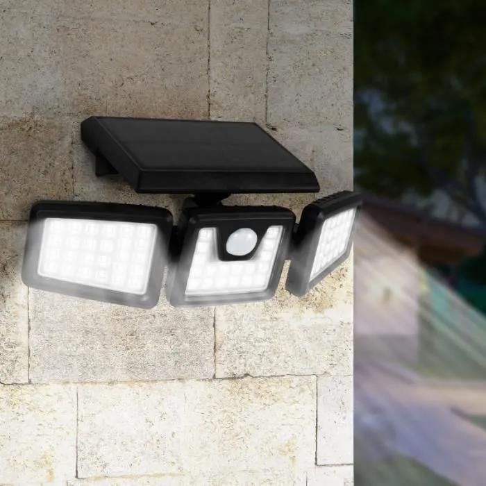 Projecteur solaire 3 têtes - IDMARKET - Blanc - Energie solaire - Détecteur de mouvement - LED - Contemporain