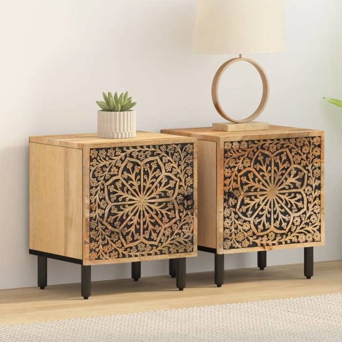 Tables de chevet(Lot de 2) - SWEETY -Tables d’Appoint/Table de nuit - 40x33x46cm - bois de manguier solide 42424511