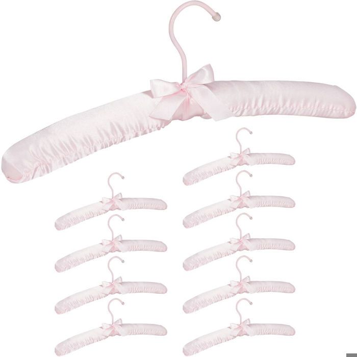 Cintre en satin Set de 10 Cintre rembourré doux pour vestes Crochet rotatif 360° 38 cm noeud rose MIROIR