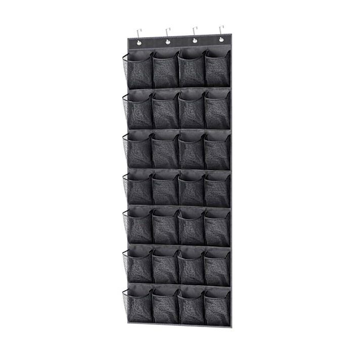Rangement chaussures suspendu porte 28 poches modèle noir organisateur en tissu avec poches filet