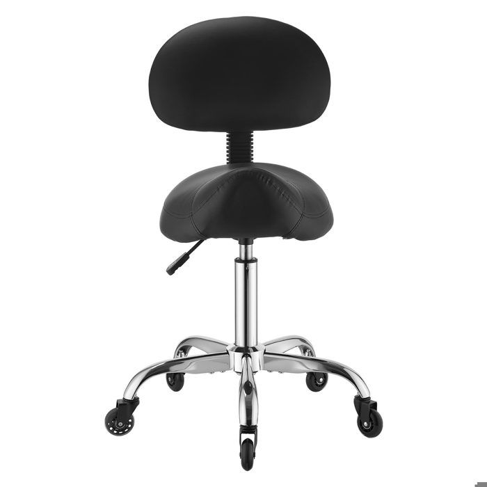 Tabouret Selle avec Dossier-Duoku-Siège Ergonomique à Roulettes Silencieuses Pivotant à 360° pour Bureau Salon Spa Bar Noir