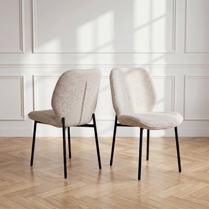 JIEXI Lot de 2 chaises de salle à manger modernes en tissu polaire avec pieds en métal pour salle à manger salon bureau beige