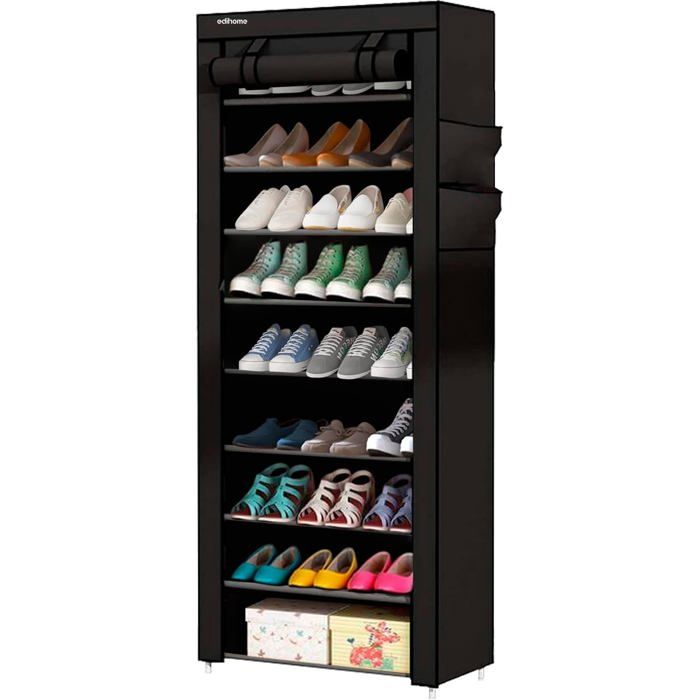Étagère À Chaussures En Tissu À 10 Niveaux (58 X 28 X 162 Cm) Meuble De Rangement Avec Housse De Protection Pour Talons Hauts(Noir)