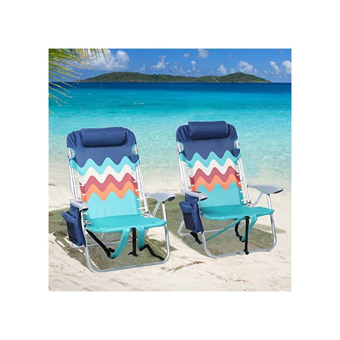 Chaise de plage - LETS CAMP - Classiques - Lot de 2 - 4 positions - Coussin rembourré