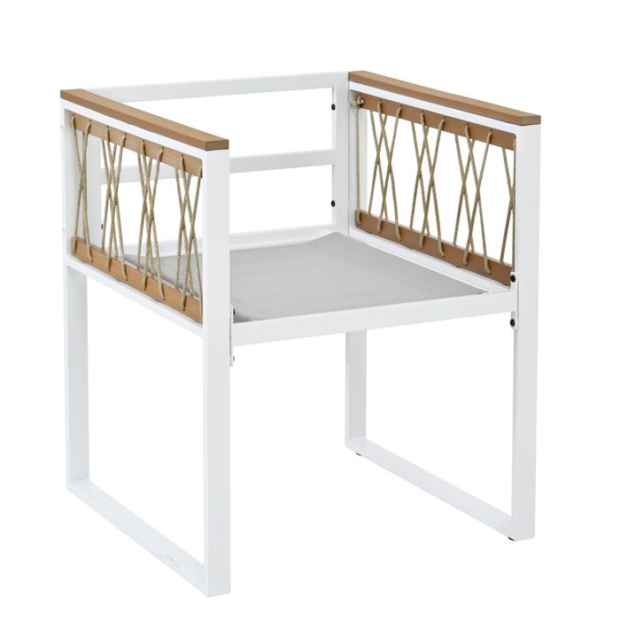 HOMVRA Salon de jardin repas 7 pièces 6 personnes table carrée 117x117 cm verre trempé métal blanc